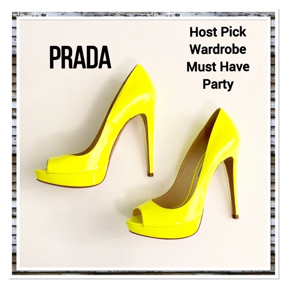 Prada Neon Yellow Open Toe Heels - Picture 1 of 5